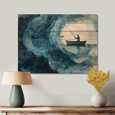Paysage de glissade en bois de pêche - Décoration murale en bois bateau de pêche - sur bois de pin naturel