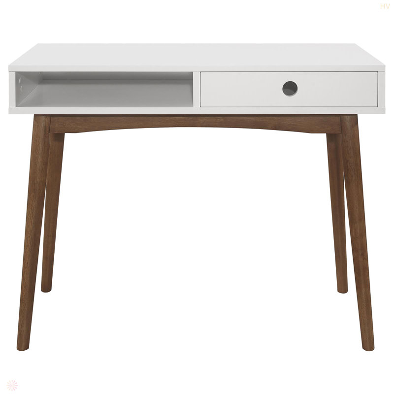 Bureau d'écriture à 1 tiroir blanc et noyer