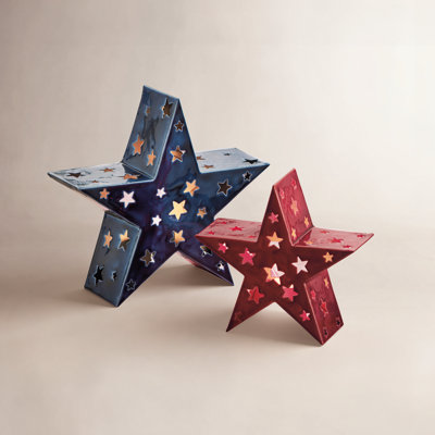 Enamel Star Led Tealight Candle Holder Large Blue Iron Everyday