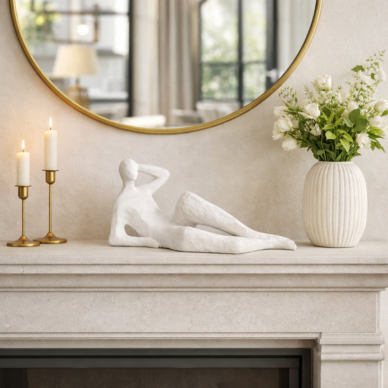 Jordann Figurine Resin Polyresin Abstract Reclining Design for Home Office Bedroom Living Room Decor - 5" White