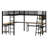 Twin Size Metal L-Shaped Loft Bed – LED Lights, Storage Shelves, 2 Charging Stations & 2 Built-In Desks