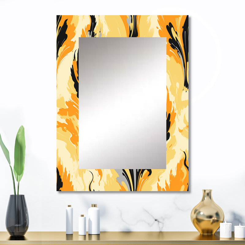 Végétal jaune et noir rétro Ikat Nostalgia - décor de miroir mural unique Ikat, grand miroir victorien, impression sur métal