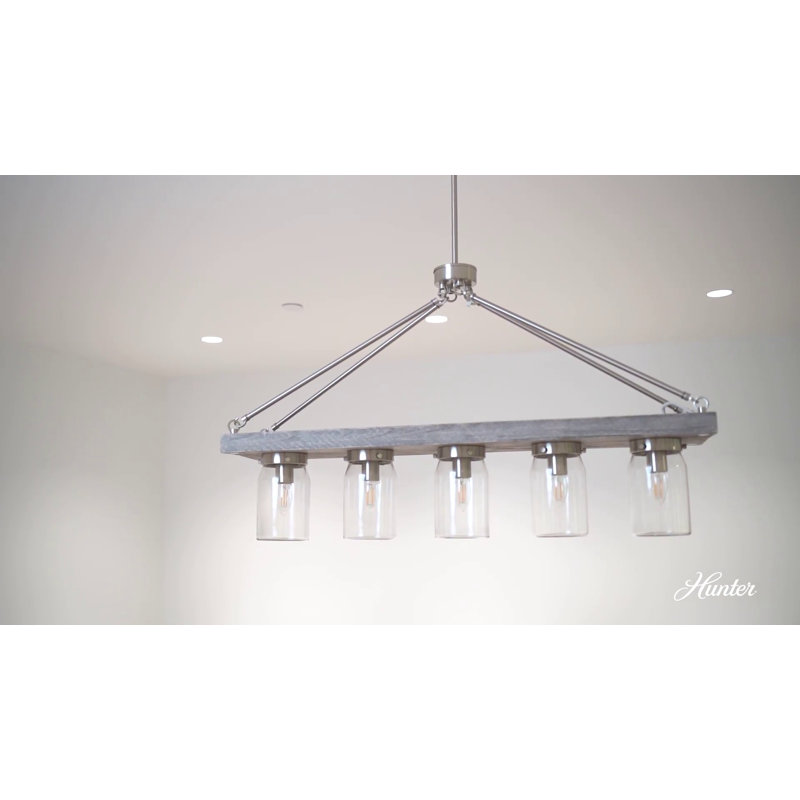 Devon Park 5-Light Nickel Finish Mason Jar Chandelier, 38 in