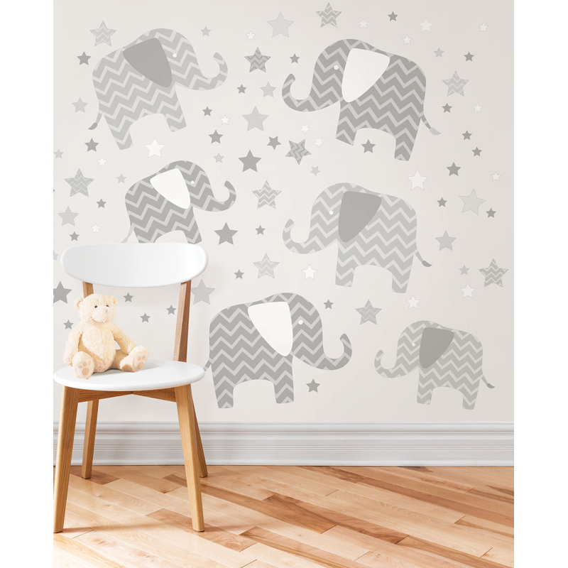 Gray Chevron Elephant and Stars Nursery Wall Decal Kit