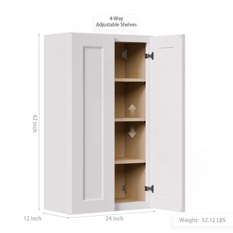 24-Inch Solid Wood Wall Cabinet With Soft-Close Doors & Adjustable Shelves For Kitchen, Bathroom, Laundry
