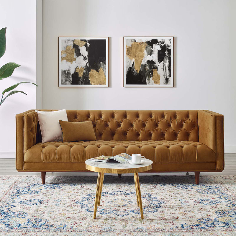 Elation Tufted Performance Velvet Sofa, Cognac Velvet