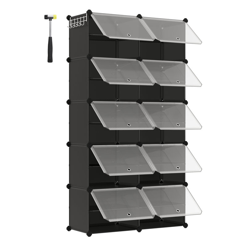 40 Pair Stackable Shoe Storage Box, Black