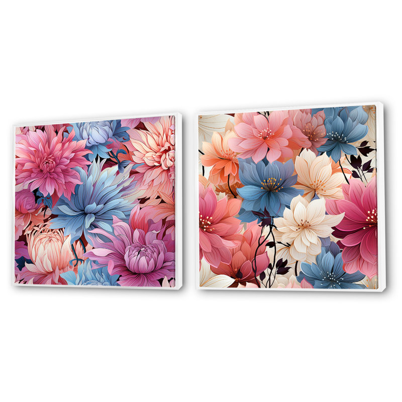 Maryann - Ensemble de 2 collages carrés botaniques abstraits, H 16 po x l 33 po, Cadre flottant blanc