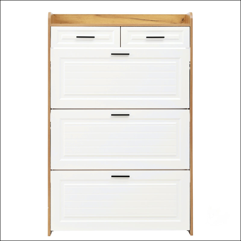 Narrow Shoe Storage Cabinet With 3 Hidden Flip Drawers & 2 Storage Drawers, Ideal For Entryway And Hallway Organization