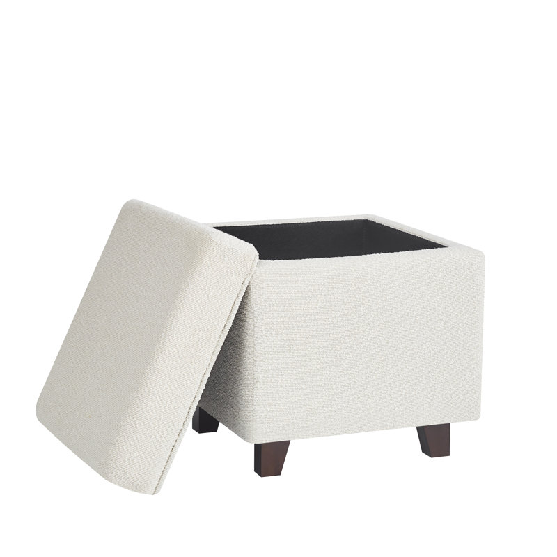 Pittston Cambridge Boucle Square Storage Ottoman, Cream