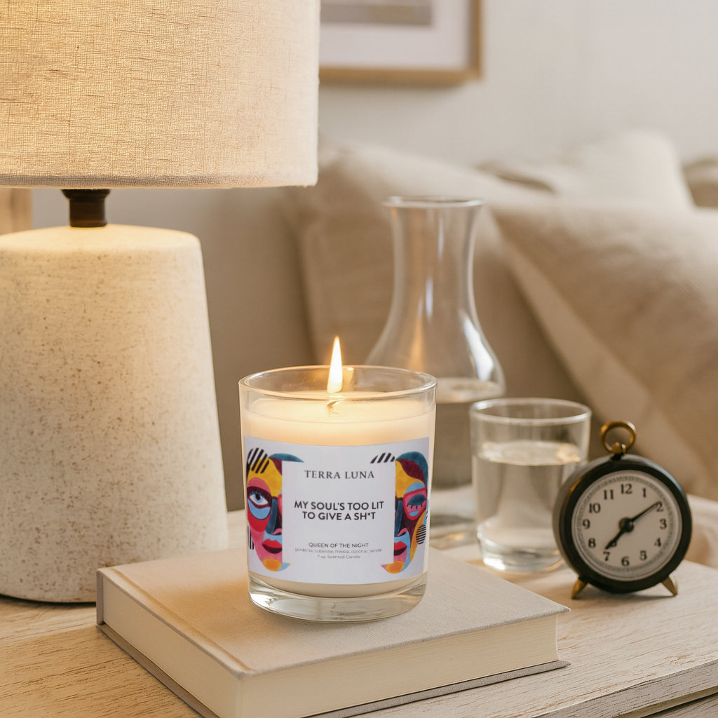 Decorative Glass Queen of the Night Scented Candle for Coffee Table - Modern Relaxing Fragrance for Bookshelf, Bedroom & Living Room - 4", Pink & Blue The Holiday Aisle®