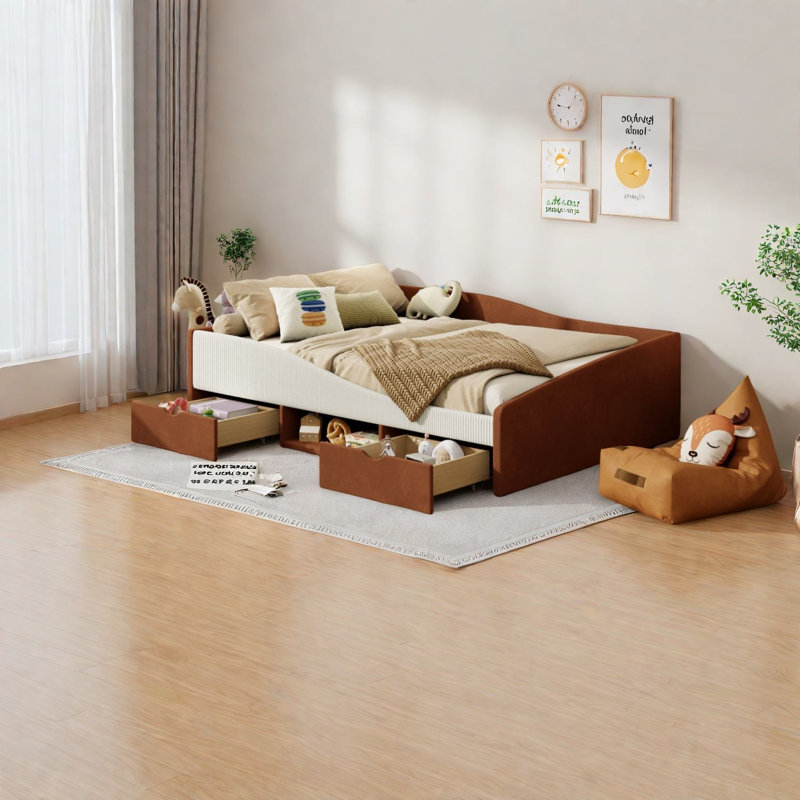 Lits avec rangement, lit de jour en bois aggloméré et velours, chambre d'enfant Modern Home