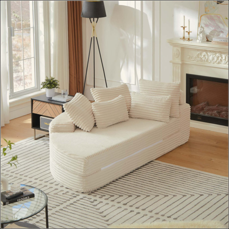 Canapé-lit 2-en-1 Corduroy, Beige