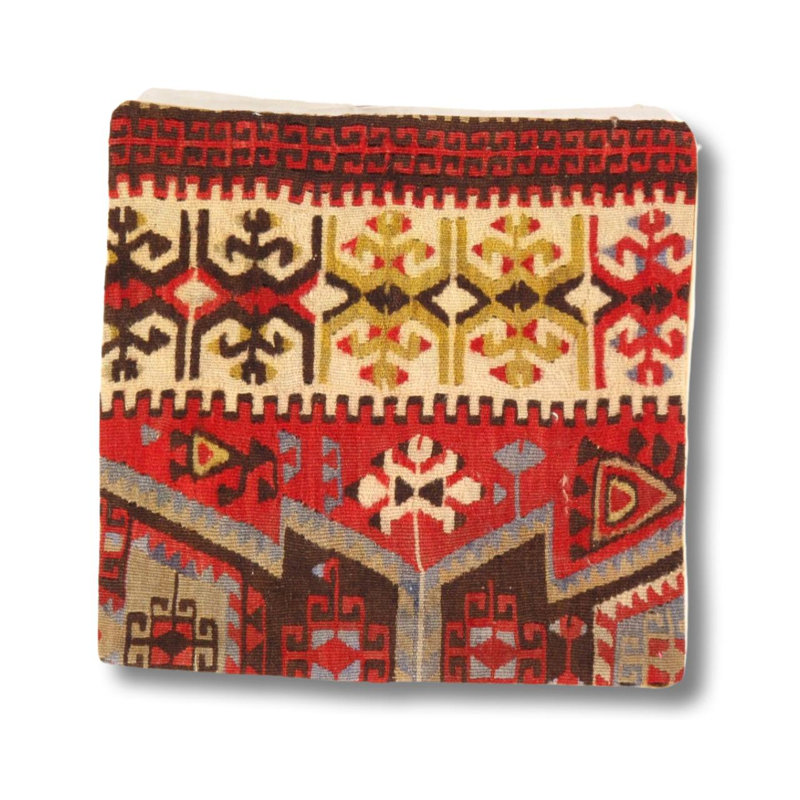 Housse et insert de coussin carré en laine, 16 po x 16 po, Rouille / brun / mabilité / beige géométrique