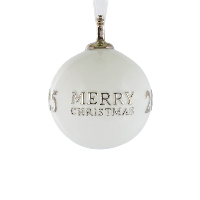 Ornement platine Merry Christmas 2025, Blanc / argenté