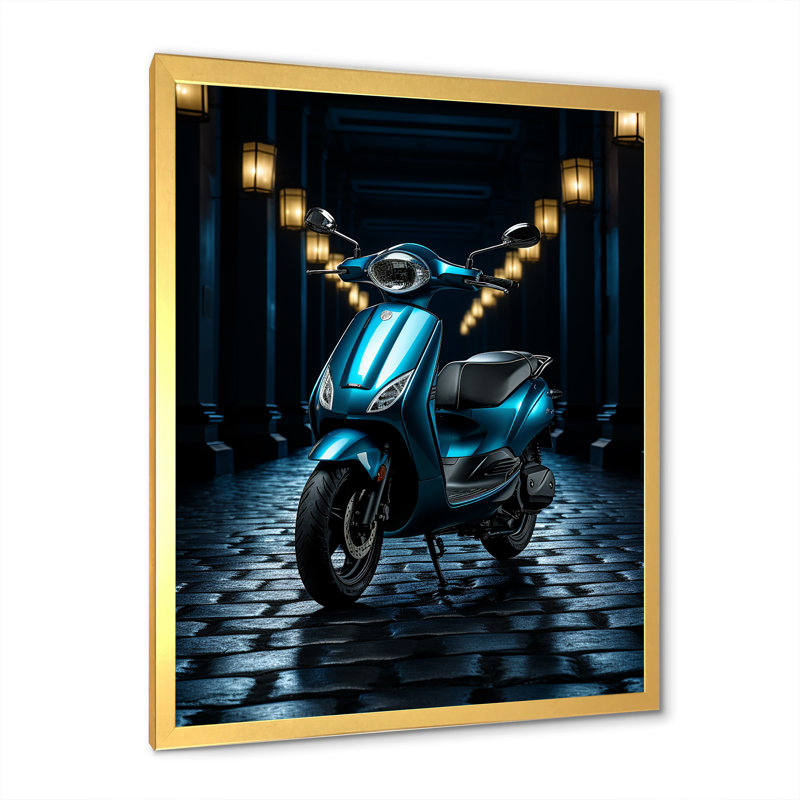 Scooter électrique bleu II, Cadre doré simple, H 44 po x l 34 po x P 1,5 po