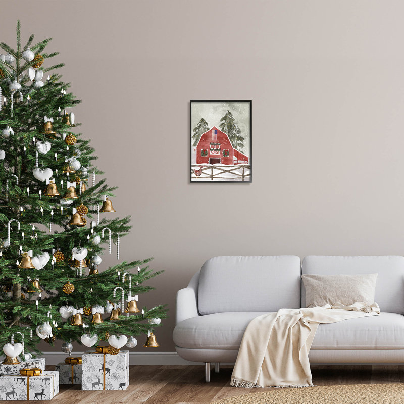 Snowy Country Barn American at-222, H 20 po x l 16 po x P 1,5 po, Giclée encadrée noir minuit