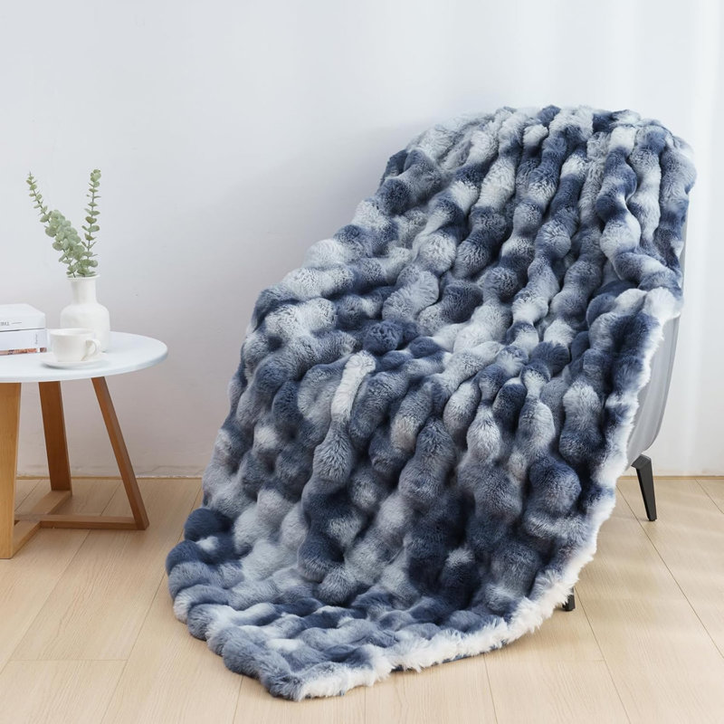 Cozy Warm Luxury Faux Fur Rabbit Throw Blanket, Knitted Soft Thick Furry Cute Plush Reversible Blanket for Sofa, Living Room, Bedroom - Suitable for Winter & Spring & Holiday Gift Ideas