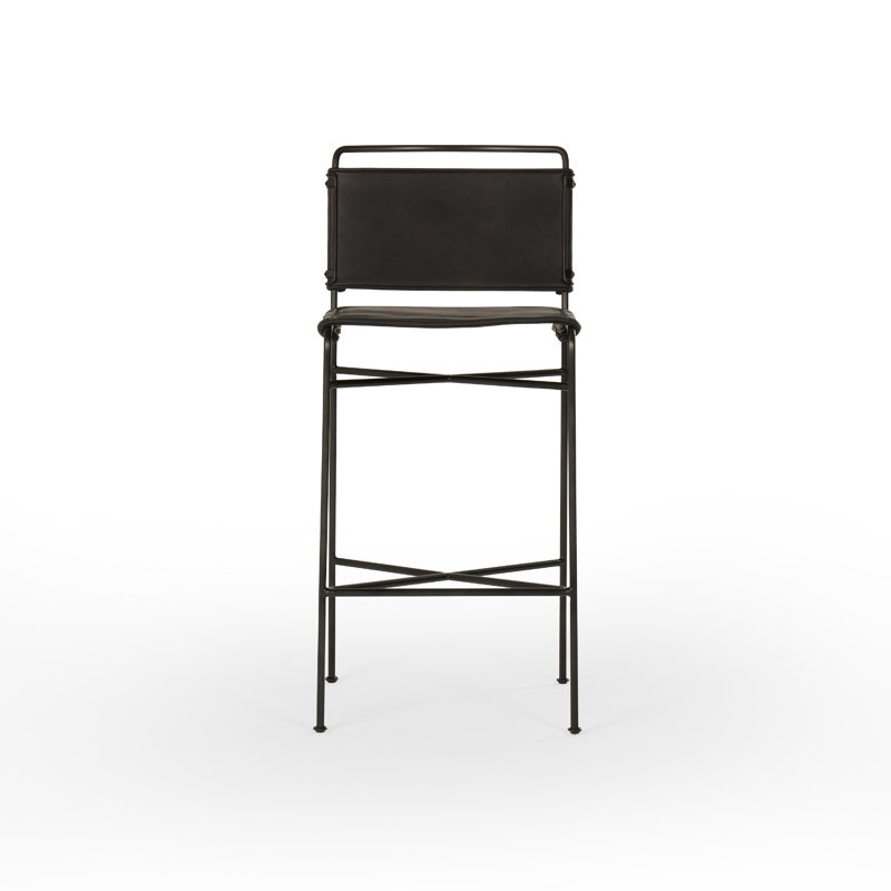 Kenza Counter Stool, Counter Stool (26” Seat Height), Vegan Leather-Black, Black