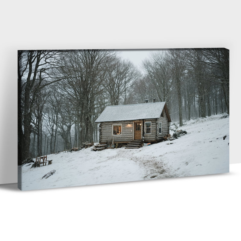 Hiver, art mural chalet enneigé, H 24 po x l 36 po
