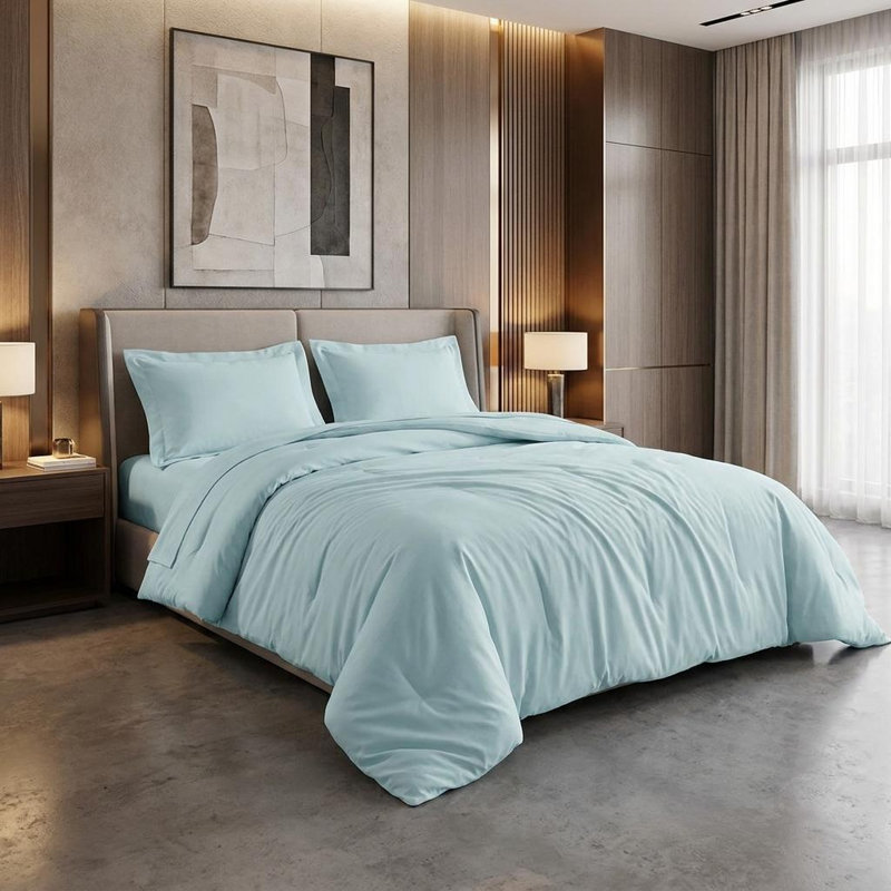 Ensemble de housse de couette lavable en coton bleu clair