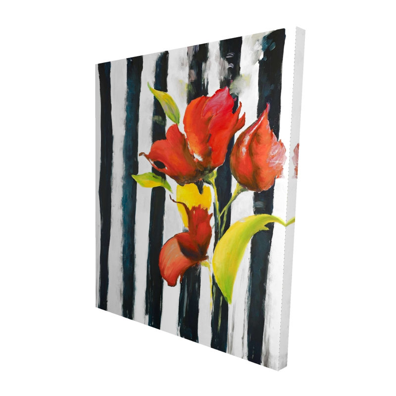 Fleurs sur rayures noires et blanches - Toile de chambre tendance