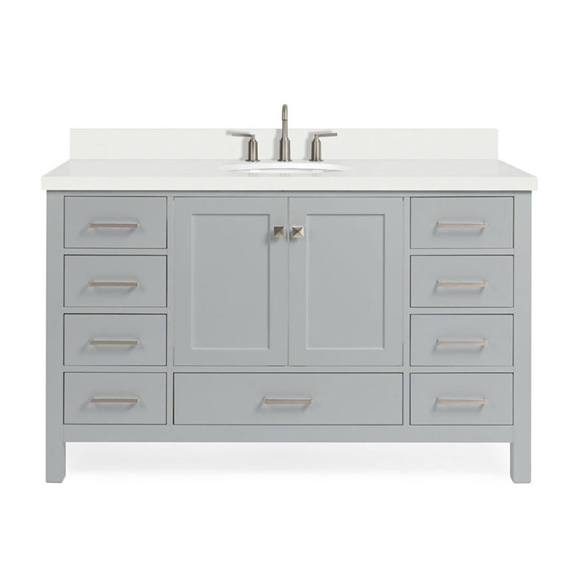 Ensemble de meuble-lavabo simple 55 po Cambridge, Gris / Nickel brossé, Ovale