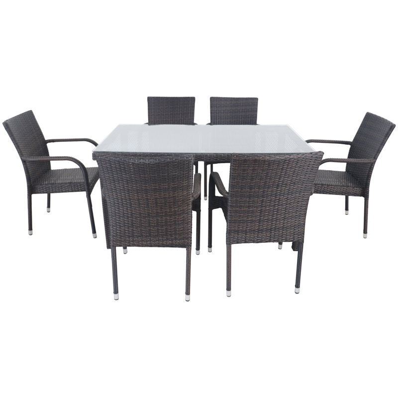 7-Piece Woven Resin Wicker Outdoor Patio Dining Set, Brown