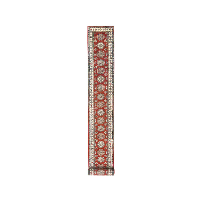 2'8"x39'1" Rich Red Afghan Super Kazak Wool Hand Knotted XL Runner Rug 70493A5DCAC44AF3B2C0B4A4EAC469B8