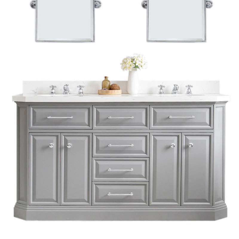 Palace 60'' W Double Vanity, Cashmere Gray, Stainless Steel
