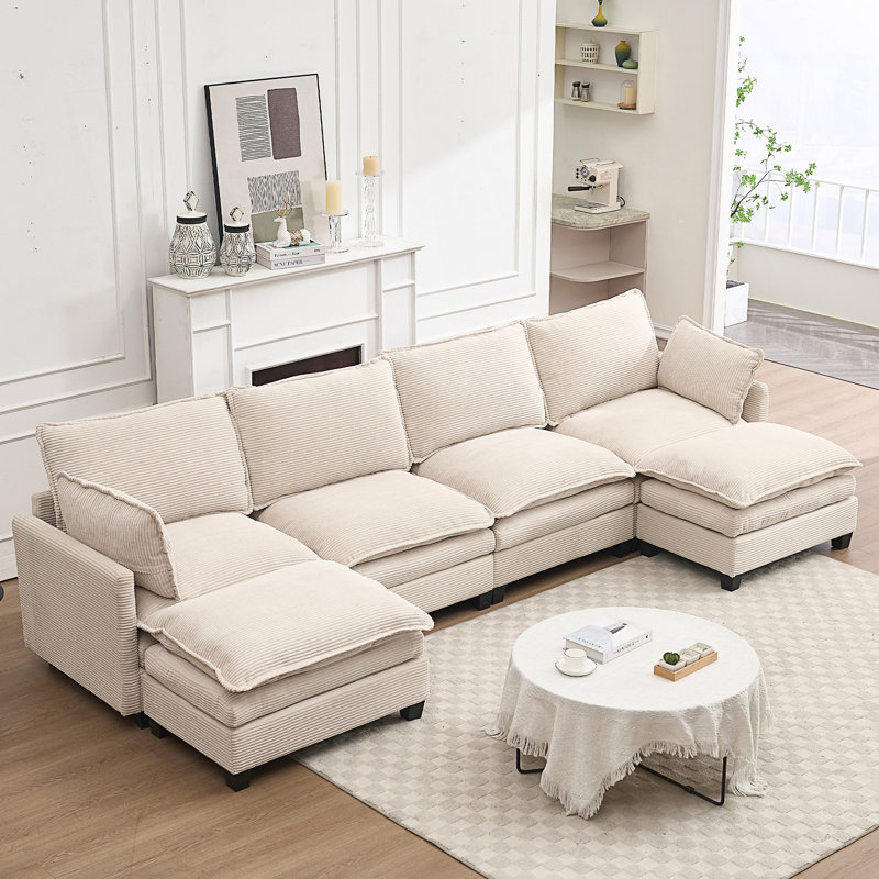 Canapé modulaire surdimensionné, canapé en forme de U, canapé rembourré confortable à 4 places avec 2 repose-pieds