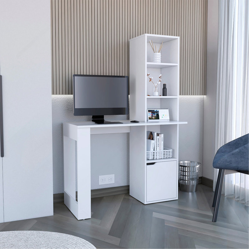 Bureau d'écriture avec bibliothèque et armoire, Blanc