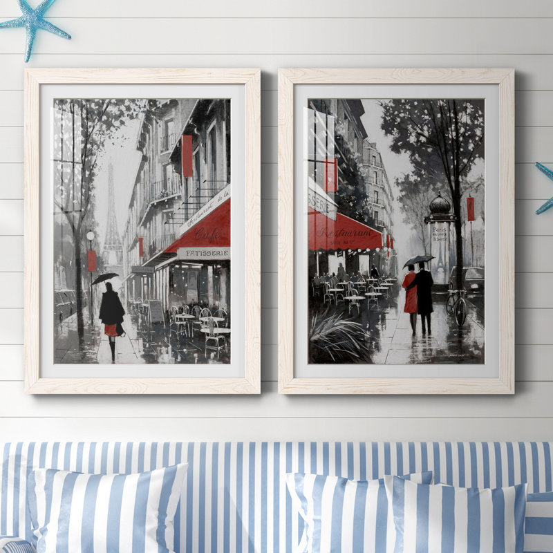 «Rainy Paris I», ensemble de 2 reproductions d'art, H 44 po x l 31 po x P 1 po, Papier encadré blanc, Blanc