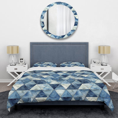 Blue White Triangles I - Modern Duvet Cover Set