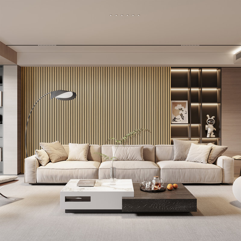  2 PCS x 106"L x 20.5"W Acoustic Slat Wall Panels, Eco-Wood Look for Home/Office Wall & Ceiling, Natural Oak