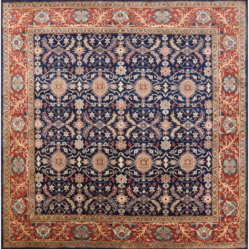 Tapis oriental brun / bleu marine, Carré 8 pi