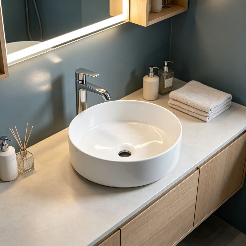 Lavabo de salle de bain vasque carré en céramique 15,7 po Topcraft, Blanc