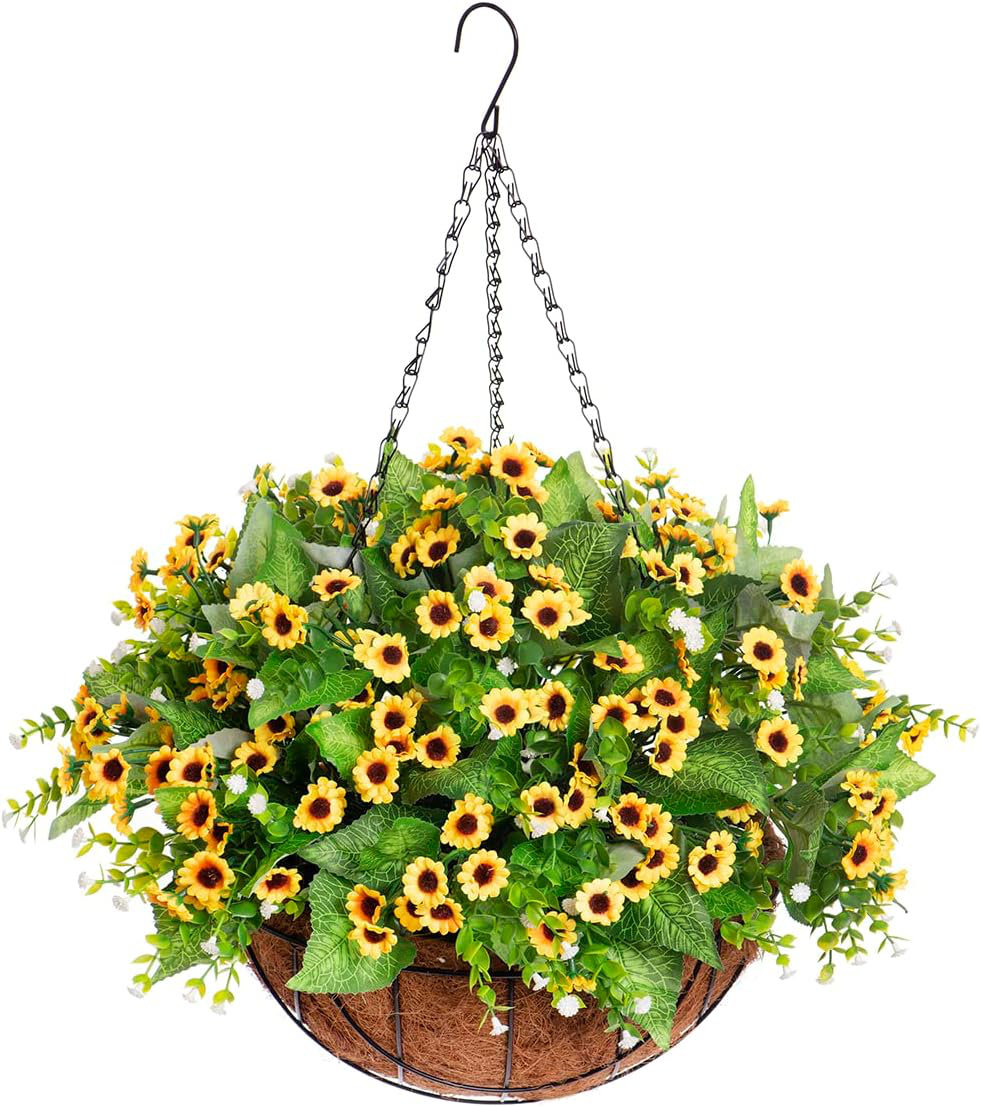 Primrue Faux Silk Hanging Basket Arrangement in Basket | Wayfair