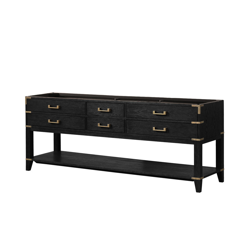 84 In. Wide Black Oak Double Bath Vanity With Soft - Close Drawer Design, Four Compartments And Open Cabinet Shelf For Storage, Assembly Ready Solid Wood In Width Function Drawers, Storage Space,