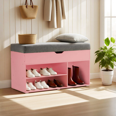 7 Pair Shoe Storage Bench with Cushion, 37" Width Entryway Shoe Bench with Hidden Storage