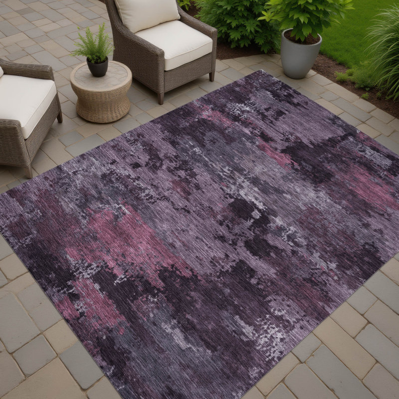 Machine Washable Indoor/Outdoor Chantille ACN2813 Abstract Rug, 5' x 7'6", Eggplant