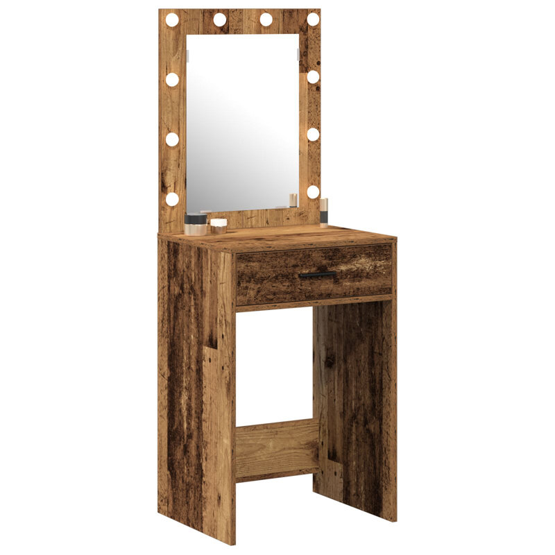 Dressing Table with Mirror and Storage Included, Old Wood