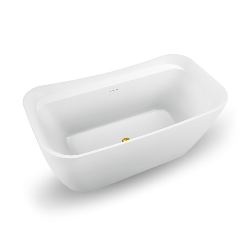 Baignoire de trempage autoportante 59 "avec drain et plateau en bambou 59" Streamline, Or poli