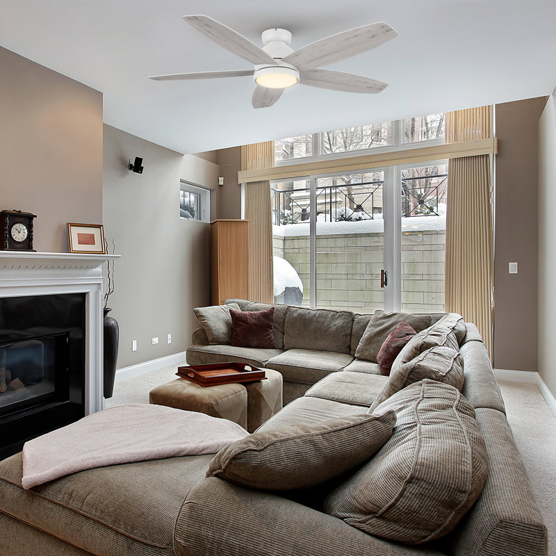  52'' DC Motor Ceiling Fan with a LED Light and Remote control, White/Light Wooden, White