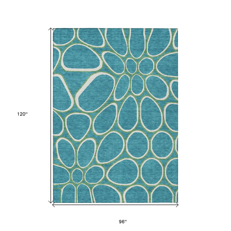 Tapis extérieur lavable abstrait bleu sarcelle ivoire et vert 8 pi x 10 pi