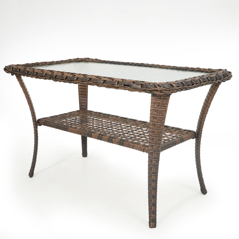 Table basse d'extérieur en osier PE 19,7 po Gaetanino, Brun