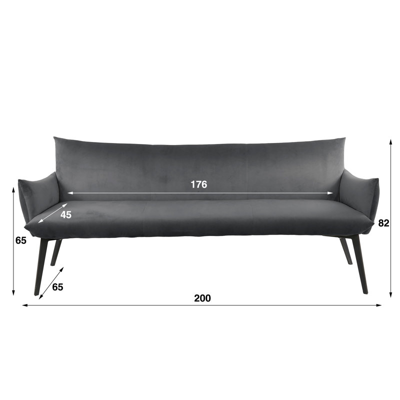 Bywood Velvet Upholstered Bench, Anthracite, Anthracite, Anthracite