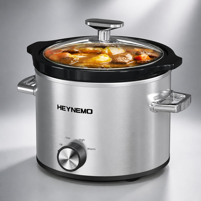 2 Qt Small Slow Cooker with 3 Adjustable Temp, Ceramic Pot, Stainless Steel, Silver