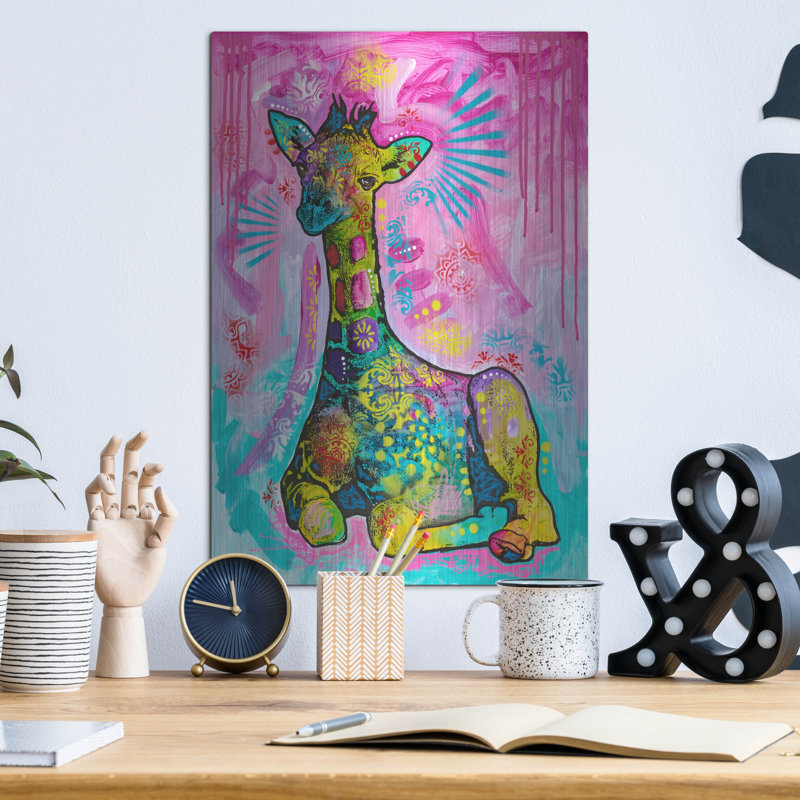 Bungalow Rose «Aminal Bebees - Giraffe Chilin» par Dean Russo, art mural en métal, H 16 po x l 12 po