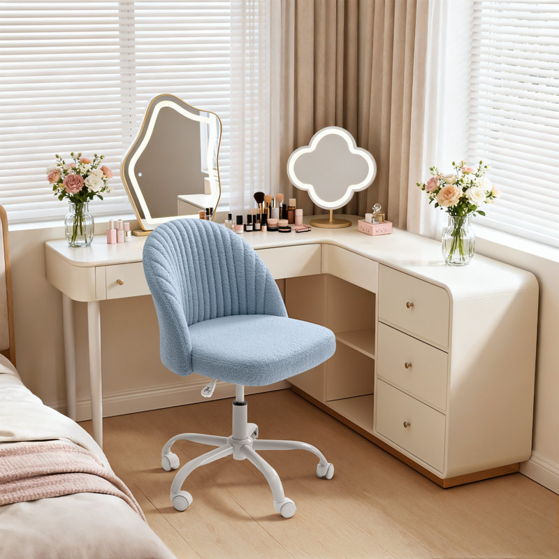 Task Chair  Velvet Make Up Chair Office Chair With Wheels, Blue, Blue